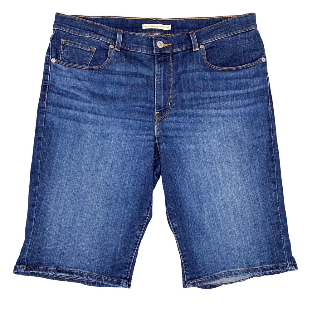 Levis Classic Bermuda Stretch Denim Shorts Womens 32 Medium Wash Blue